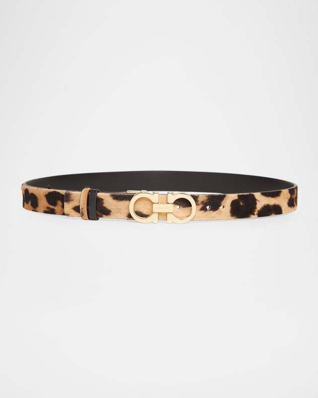 Leopard-Print Leather Belt